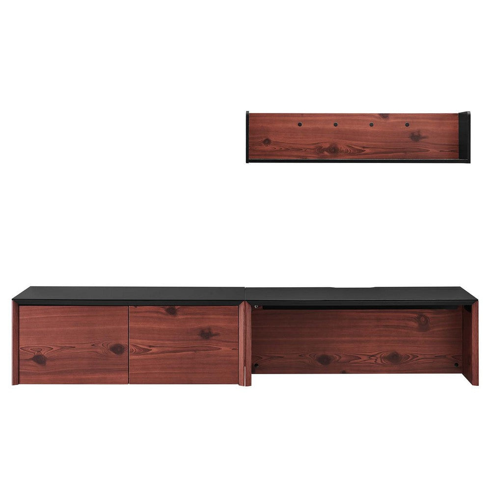 Modway Kinetic 38" Wall-Mount Home Office Desk, Storage Cabinet, and Shelf in Black Cherry