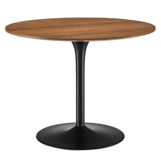 Modway Pursuit 40" Round Mid-Century Modern Pedestal Dining Table in Walnut Black