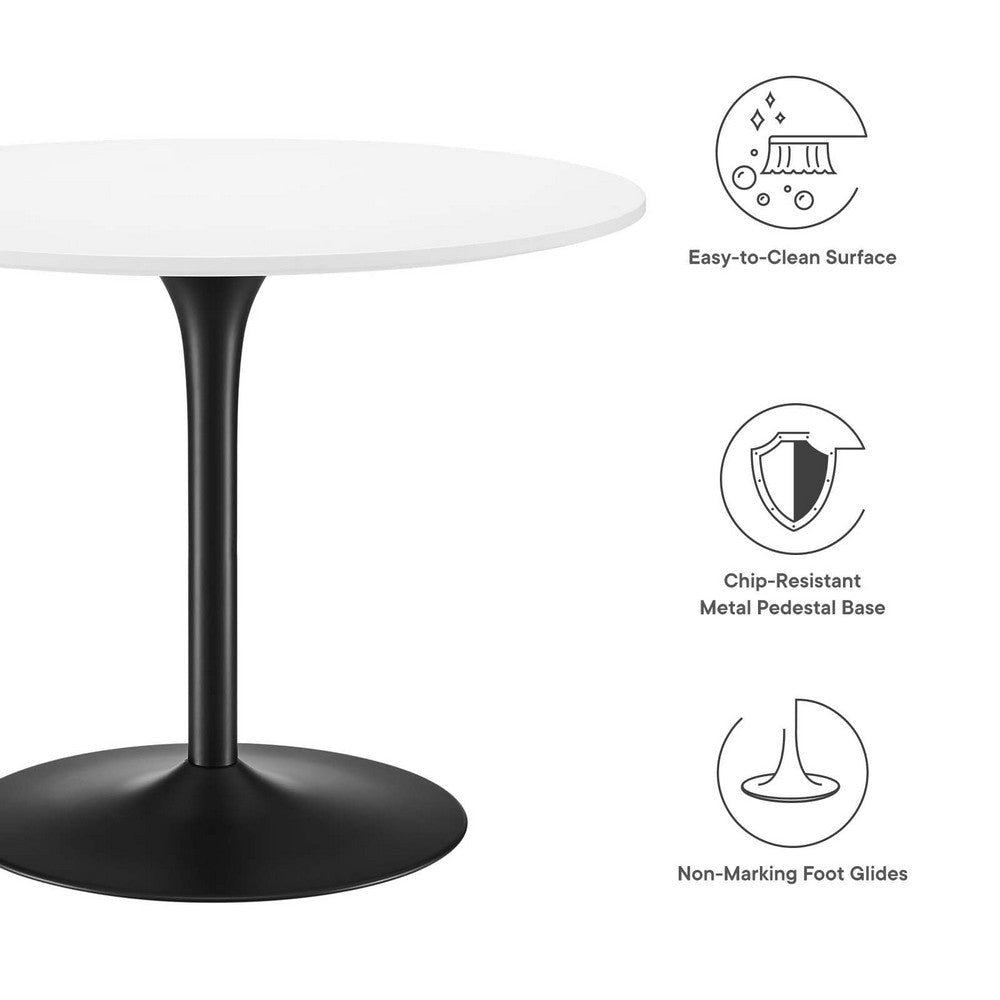 Modway Pursuit 40’’ Round Mid-Century Modern Pedestal Dining Table in White Black MDY-EEI-6313-WHI-BLK