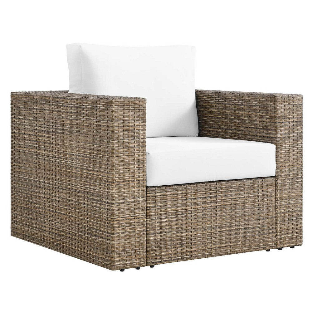 Modway Convene Wicker Rattan Outdoor Patio Lounge Accent Armchair in Cappuccino White