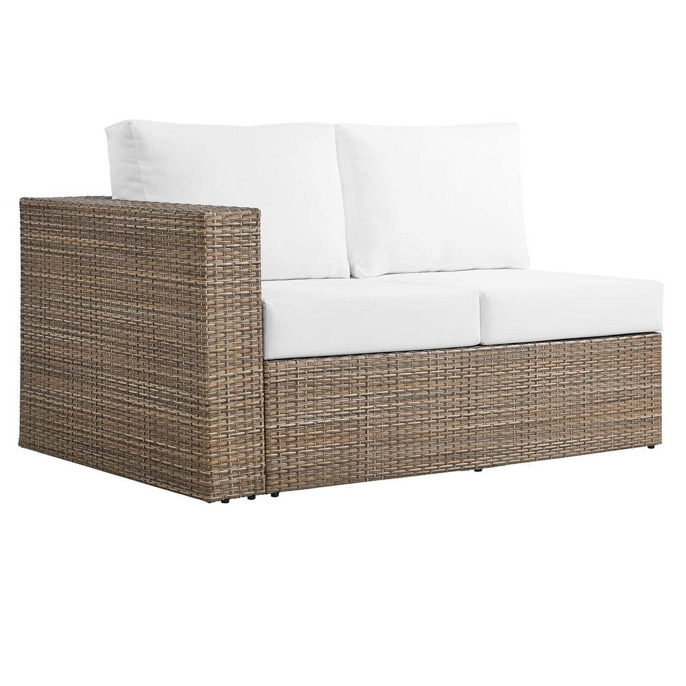 Modway Convene Wicker Rattan L-Shaped Outdoor Patio Sectional Sofa in Cappuccino White MDY-EEI-6329-CAP-WHI