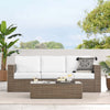 Modway Convene Wicker Rattan Outdoor Patio 2-Piece Sofa and Coffee Table Set in Cappuccino White MDY-EEI-6333-CAP-WHI