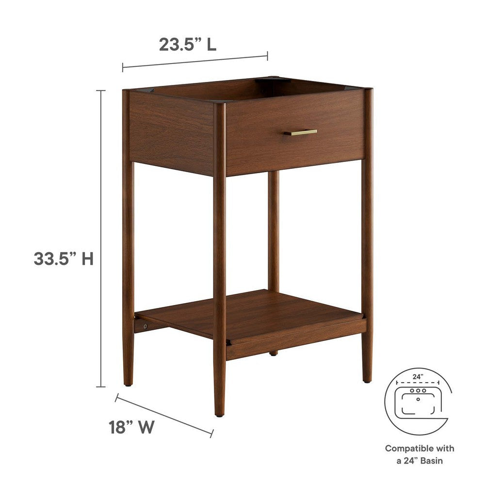 Modway Zaire 24” Mid-Century Bathroom Vanity Cabinet Washstand in Walnut-Sink Basin Not Included 24 Inches MDY-EEI-6352-WAL