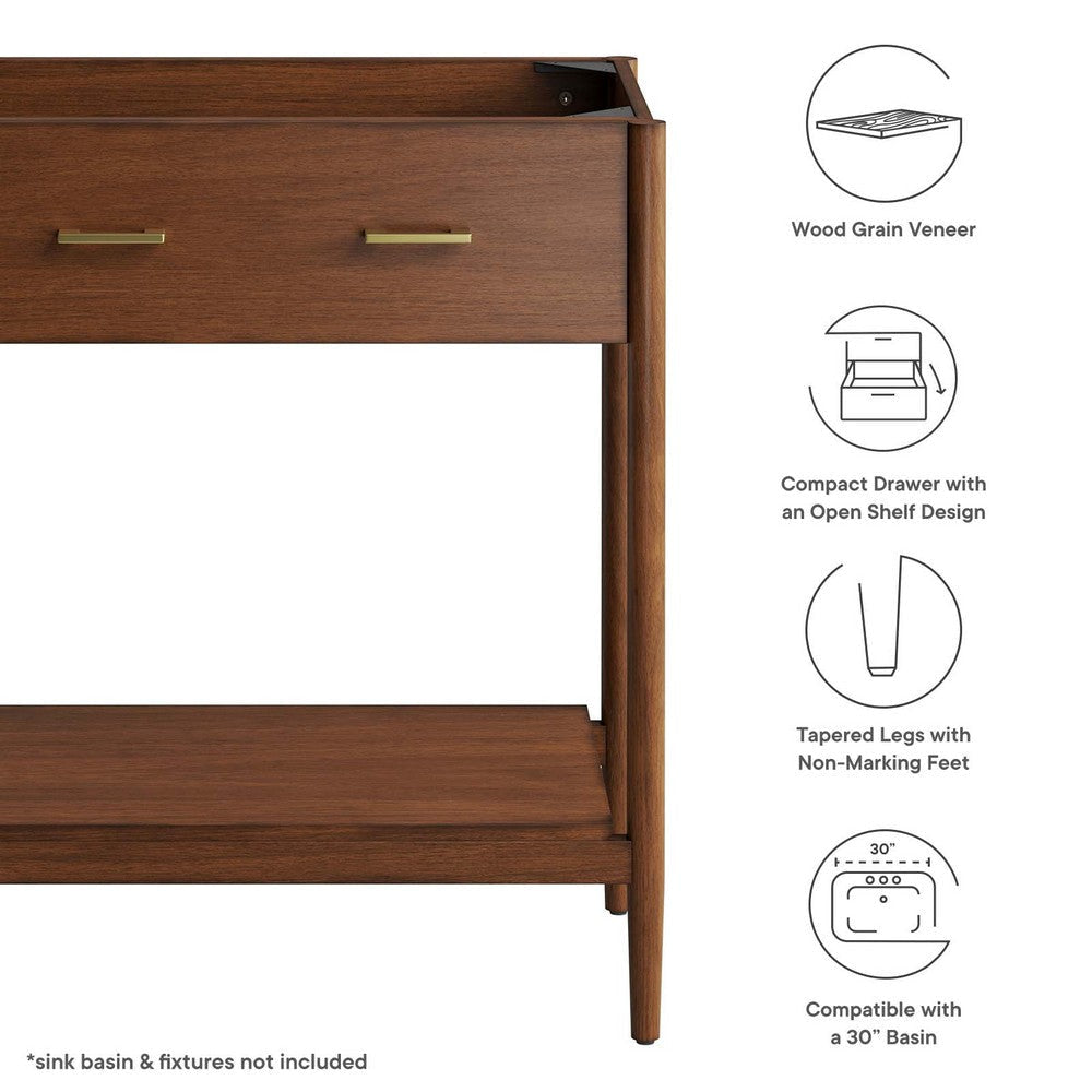 Modway Zaire 30” Mid-Century Bathroom Vanity Cabinet Washstand in Walnut (Sink Basin Not Included) 30 Inches MDY-EEI-6353-WAL