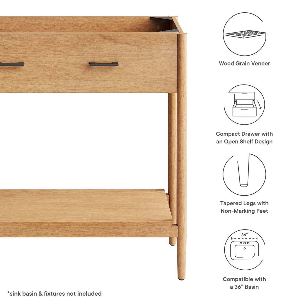 Modway Zaire 36” Mid-Century Bathroom Vanity Cabinet Washstand in Natural-Sink Basin Not Included 36 Inches MDY-EEI-6354-NAT