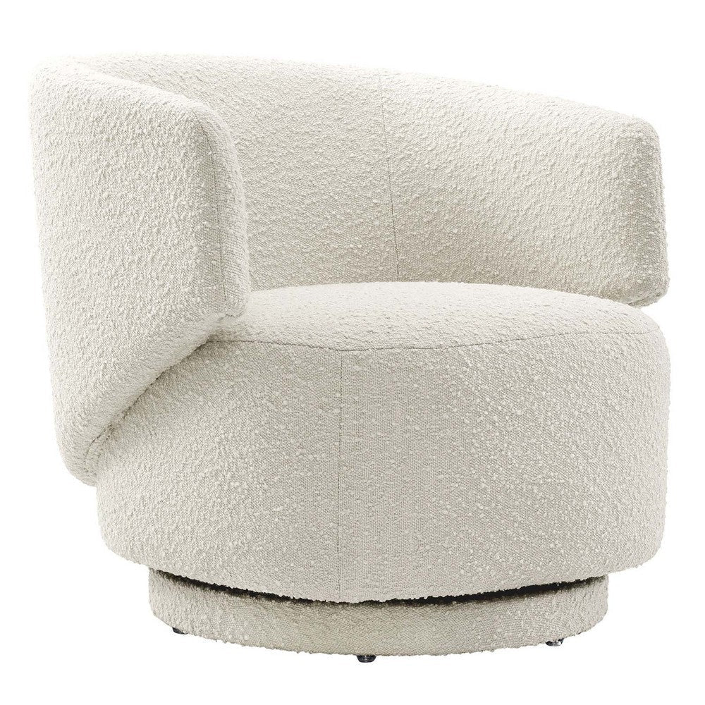 Modway Celestia Boucle Fabric Accent Swivel Chair in Ivory