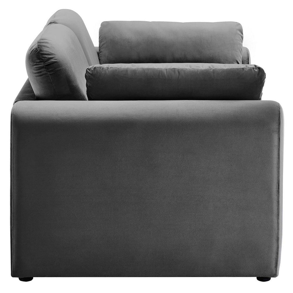 Modway Waverly Performance Velvet Sofa in Gray-Unique Wavy Design Stain-Resistant Upholstery MDY-EEI-6382-GRY