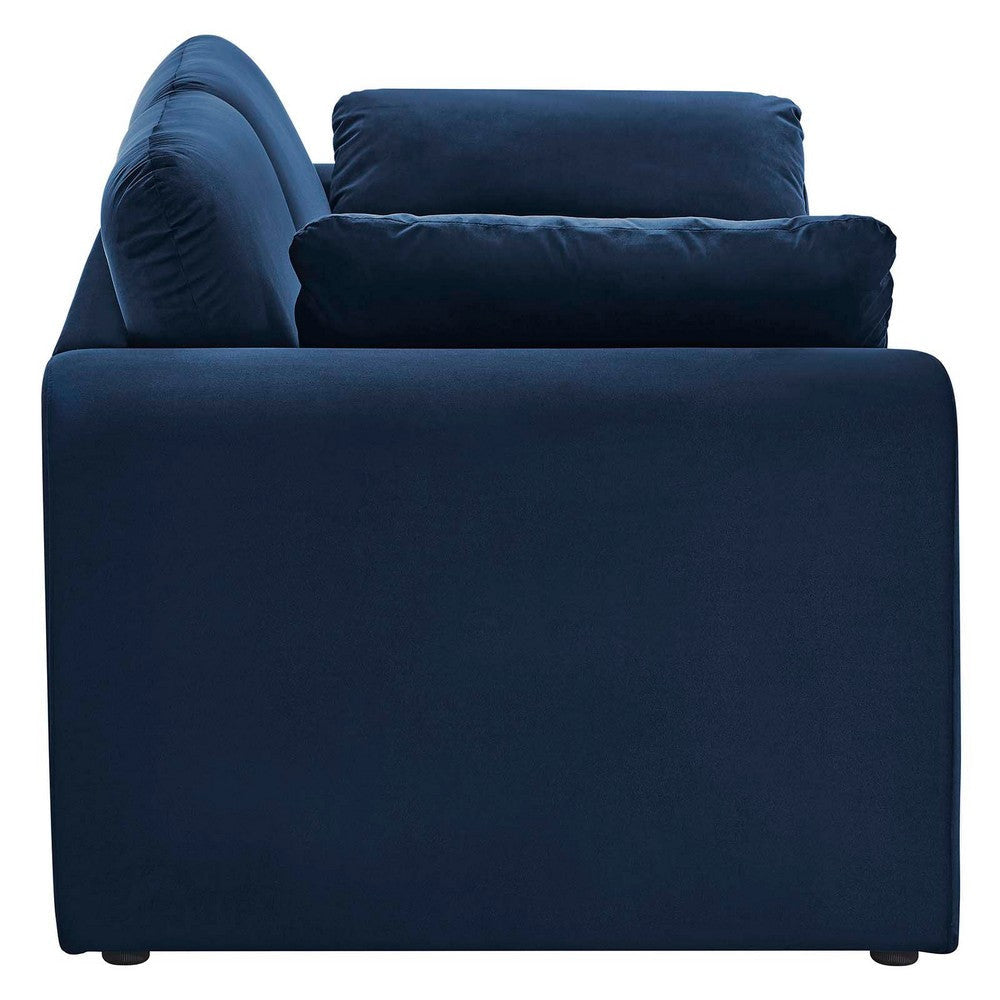 Modway Waverly Performance Velvet Sofa in Midnight Blue-Unique Wavy Design Stain-Resistant Upholstery MDY-EEI-6382-MID