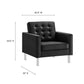 Modway Loft Tufted Vegan Leather Upholstered Living Room 2-Piece Armchair and Ottoman Set in Silver Black MDY-EEI-6409-SLV-BLK-SET