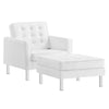 Modway Loft Tufted Vegan Leather Upholstered Living Room 2-Piece Armchair and Ottoman Set in Silver White