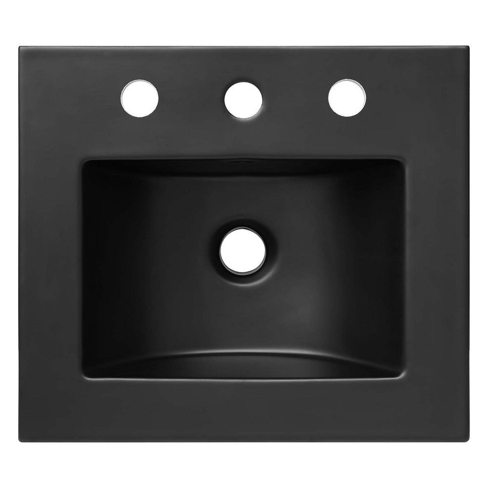 Modway Steamforge 18’’ Industrial Modern Bathroom Vanity Black with Ceramic Sink Basin 17.5 MDY-EEI-6412-BLK-BLK