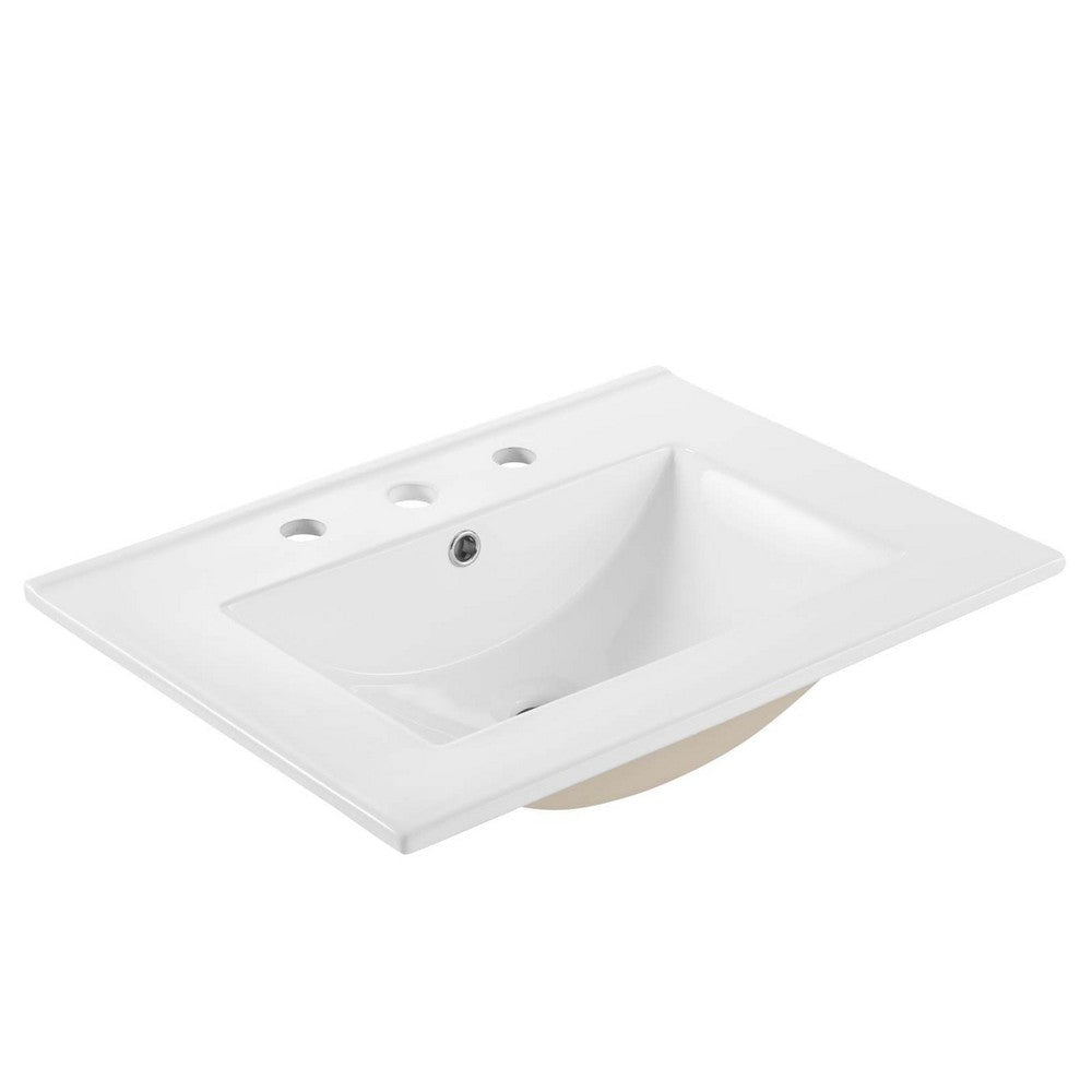 Modway Quantum Modern Bathroom Vanity with Ceramic Sink Basin and Storage Drawer 24’’ White Gold MDY-EEI-6425-WHI-GLD