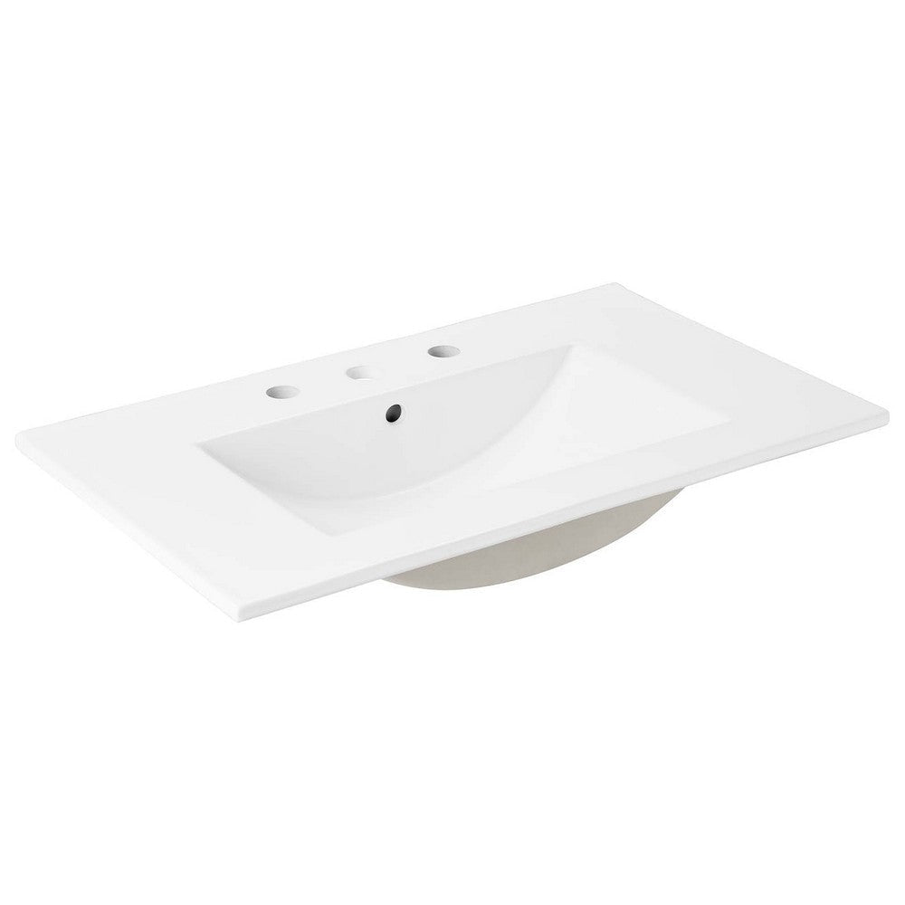 Modway Quantum Modern Bathroom Vanity with Ceramic Sink Basin and Storage Drawer 30’’ White Gold MDY-EEI-6427-WHI-GLD