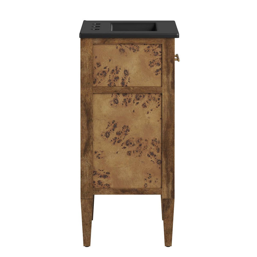 Modway Elysian 18’’ Burl Wood Bathroom Vanity in Black Brown with Ceramic Sink Basin MDY-EEI-6438-BLK-BRN