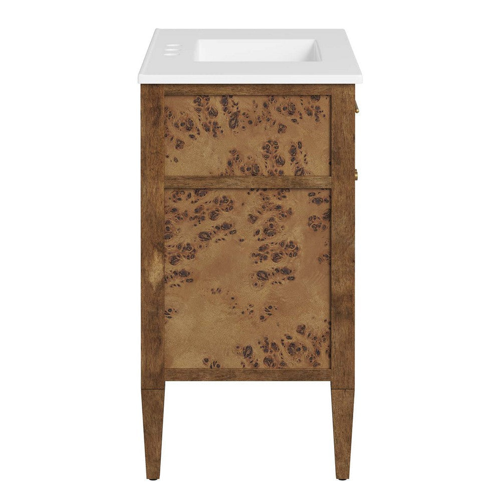 Modway Elysian 36’’ Burl Wood Bathroom Vanity in White Brown with Ceramic Sink Basin MDY-EEI-6448-WHI-BRN