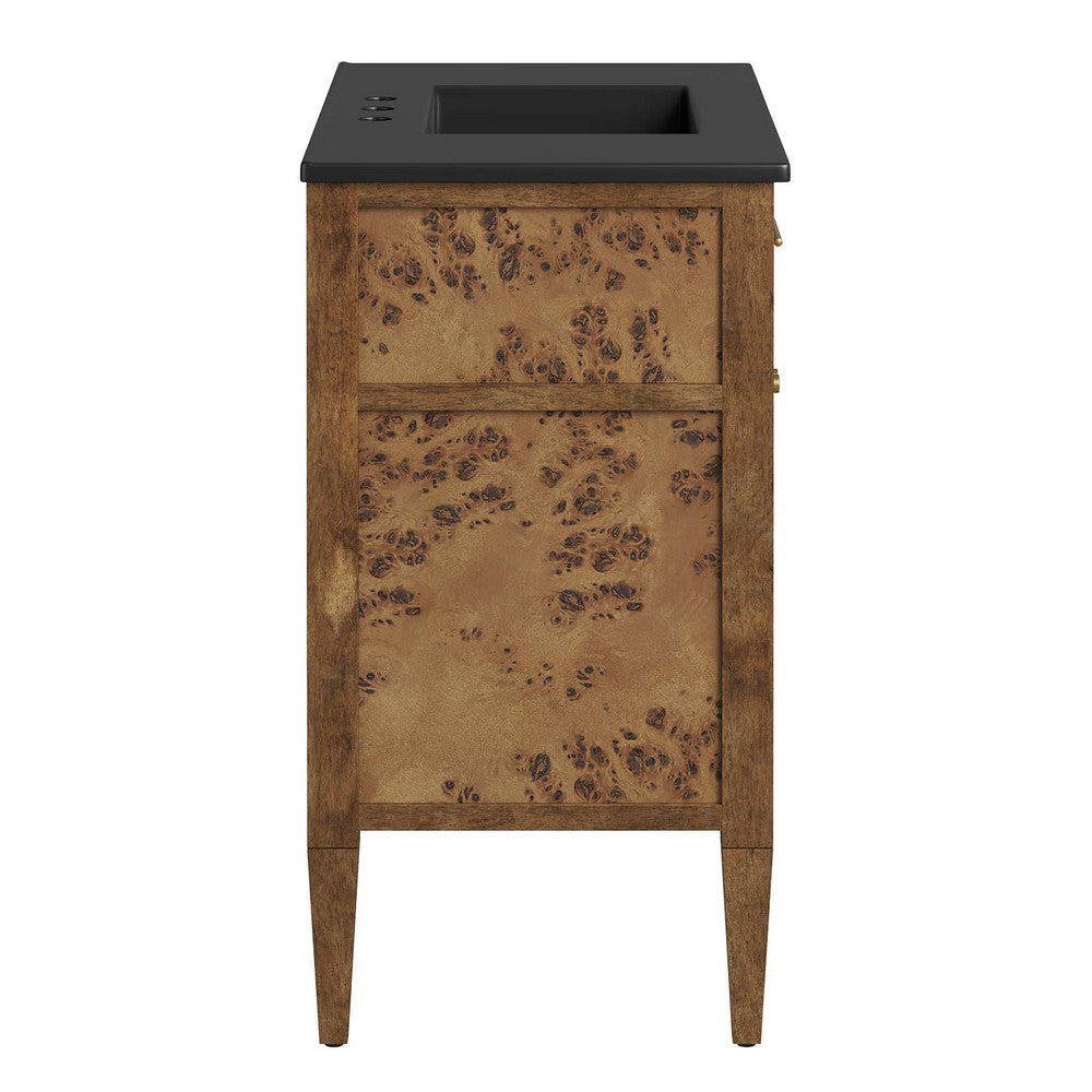 Modway Elysian 36’’ Burl Wood Bathroom Vanity in Black Brown with Ceramic Sink Basin MDY-EEI-6450-BLK-BRN