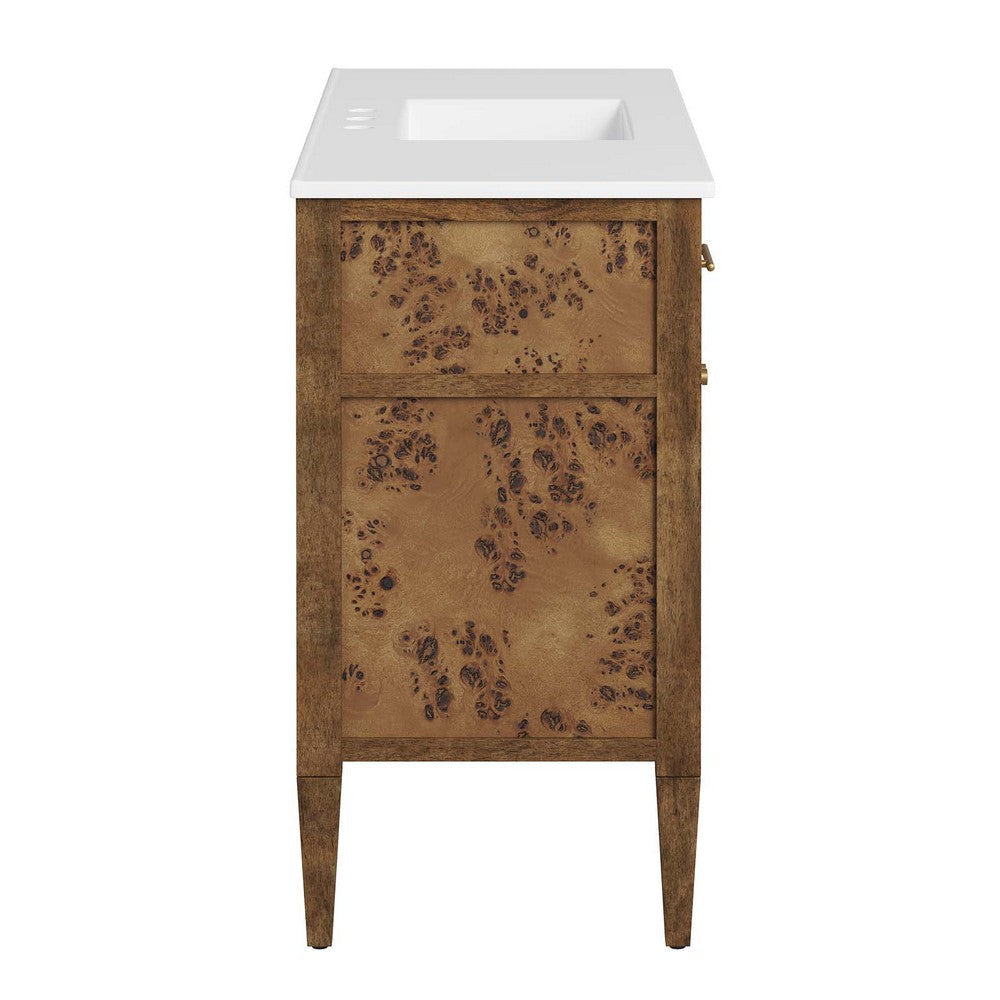 Modway Elysian Burl Wood Bathroom Vanity in White Brown with Ceramic Basin 48’’ Single Sink MDY-EEI-6452-WHI-BRN