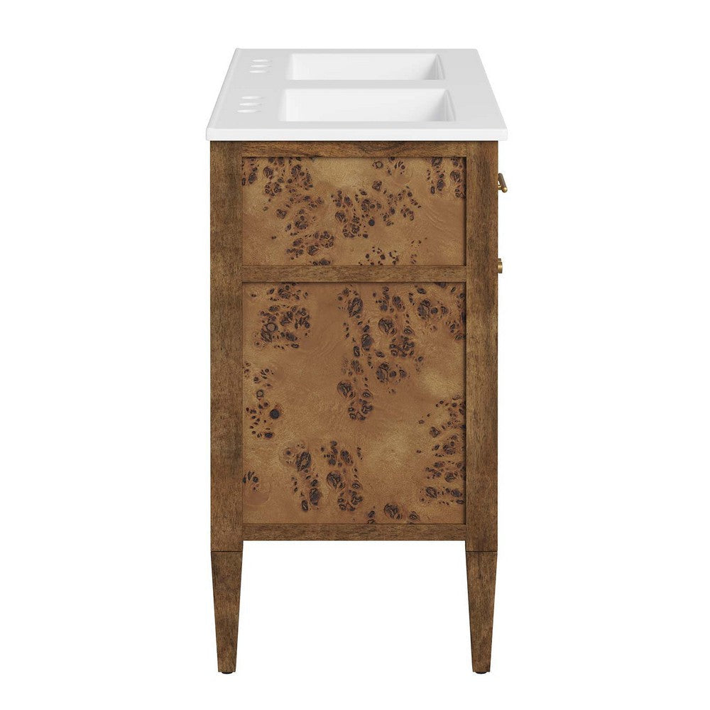 Modway Elysian Burl Wood Bathroom Vanity in White Brown with Ceramic Basin 48’’ Double Sink MDY-EEI-6456-WHI-BRN