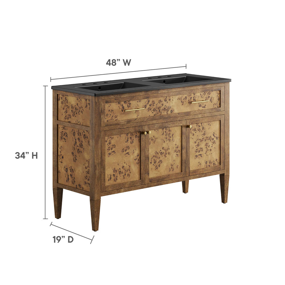Elysian 48’’ Wood Double Sink Bathroom Vanity by Modway MDY-EEI-6457-BLK-BRN