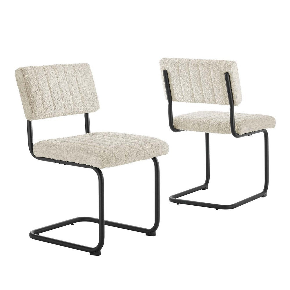 Modway Parity Mid-Century Modern Boucle Upholstered Dining Side Chairs in Black Ivory-Set of 2 with Metal Sled Base MDY-EEI-6469-BLK-IVO