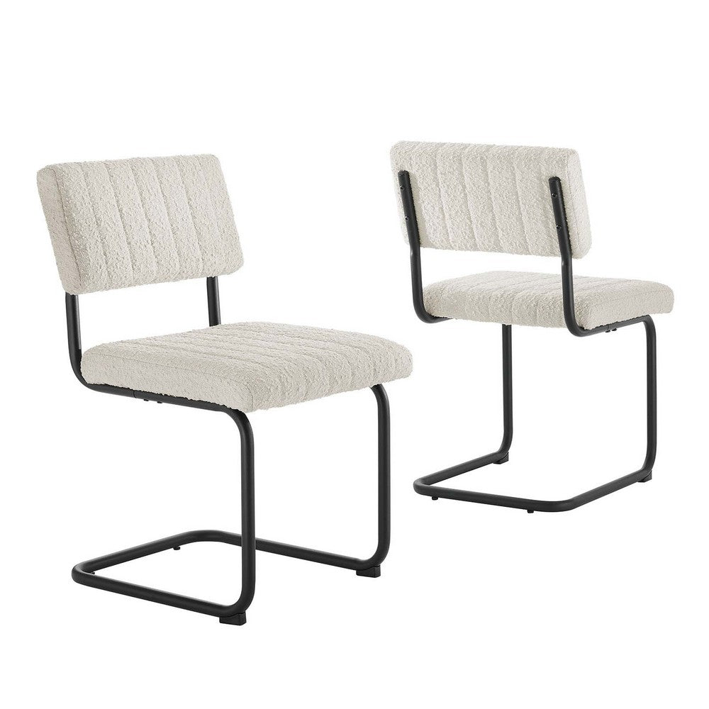 Parity Boucle Dining Side Chairs Set of 2 by Modway| White
