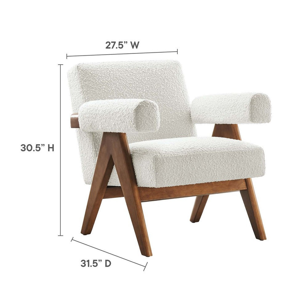 Modway Lyra Living Room Modern Accent Lounge Chair with Boucle Fabric in Ivory MDY-EEI-6502-IVO