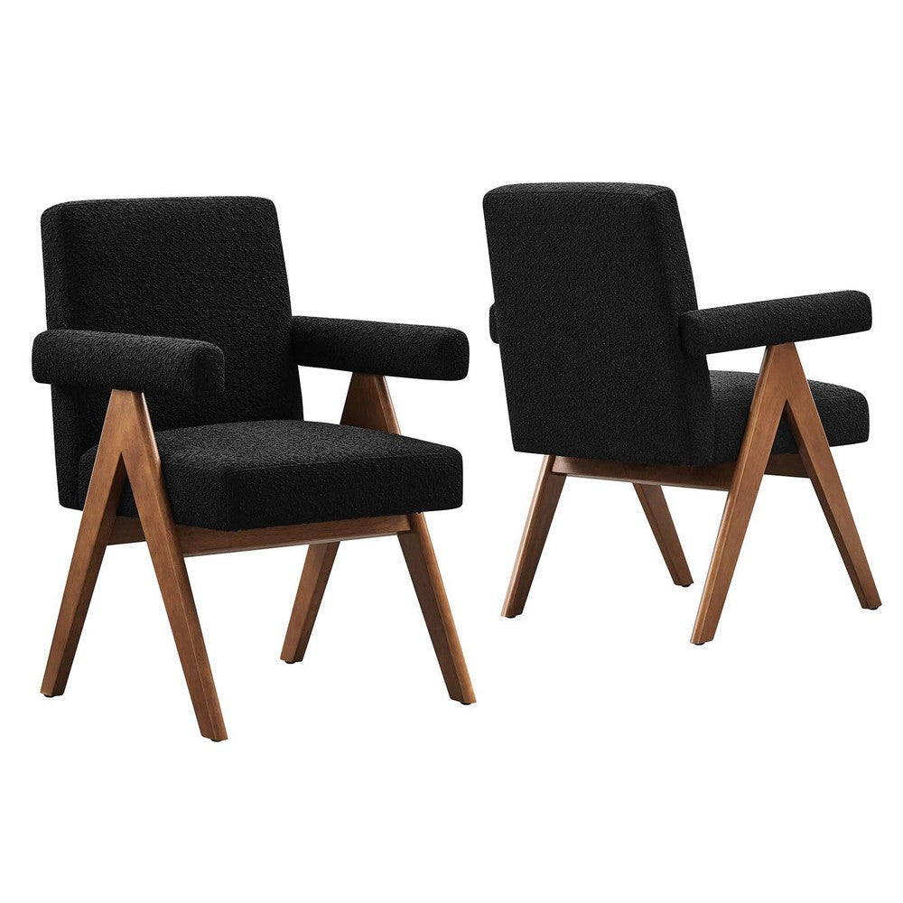 Modway Lyra Dining Room Chair with Boucle Fabric in Black-Set of 2