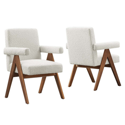 Modway Lyra Dining Room Chair with Boucle Fabric in Ivory-Set of 2