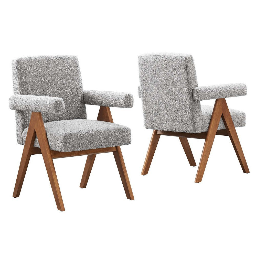 Modway Lyra Dining Room Chair with Boucle Fabric in Light Gray-Set of 2