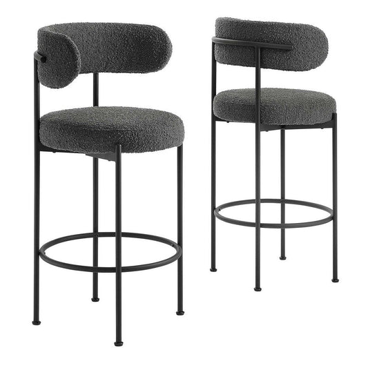 Albie Boucle Fabric Bar Stools - Set of 2  - No Shipping Charges