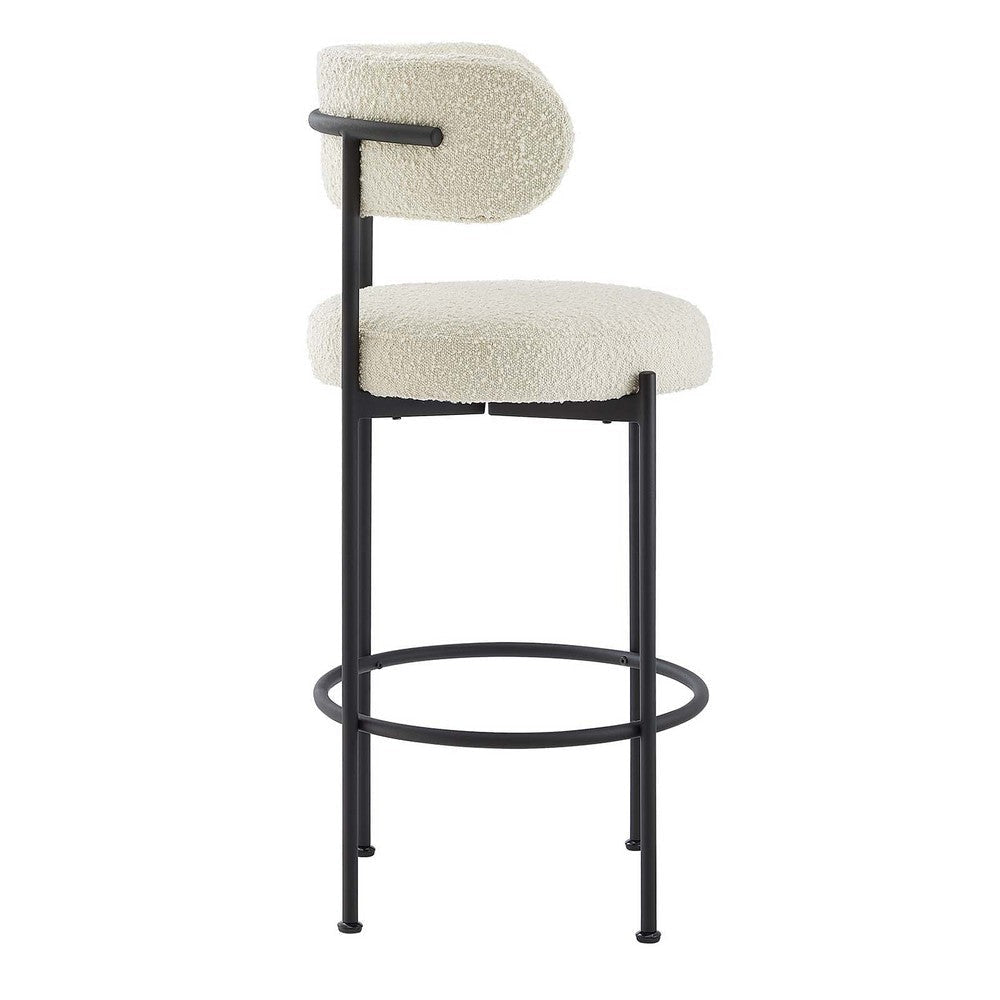 Modway EEI-6520-IVO-BLK Albie Boucle Fabric Bar Stools - Set of 2 Ivory Black MDY-EEI-6520-IVO-BLK