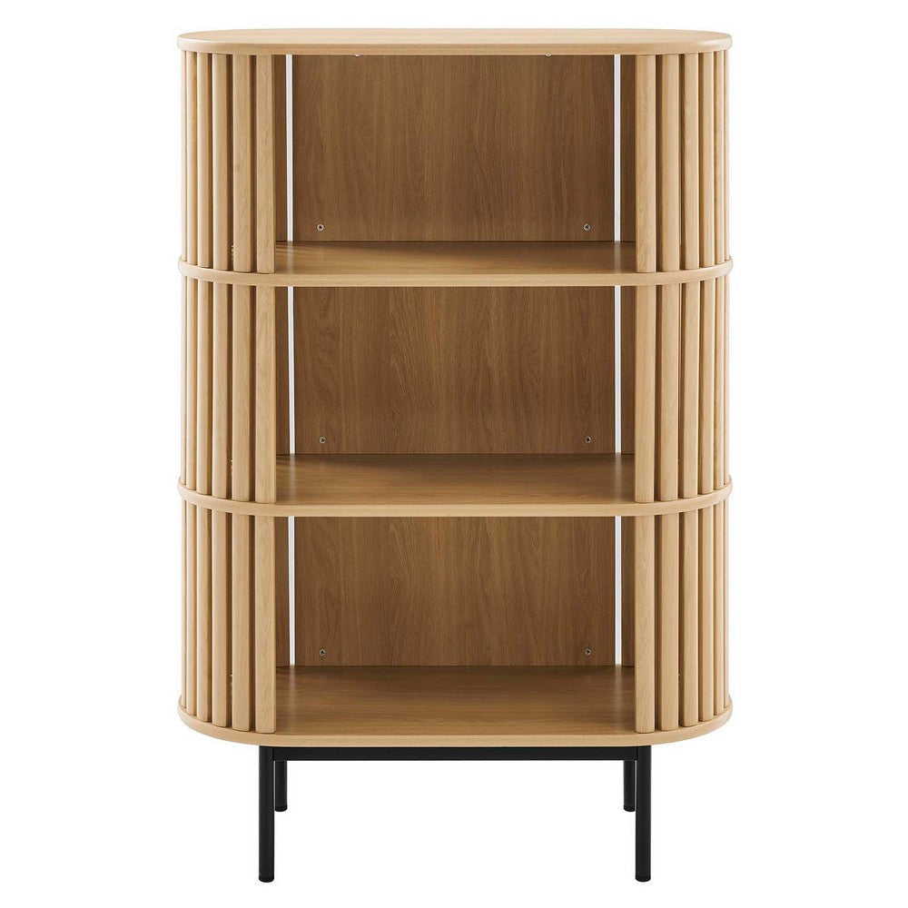 Modway Fortitude 3-Tier Wood Display Cabinet with Open Storage in Oak
