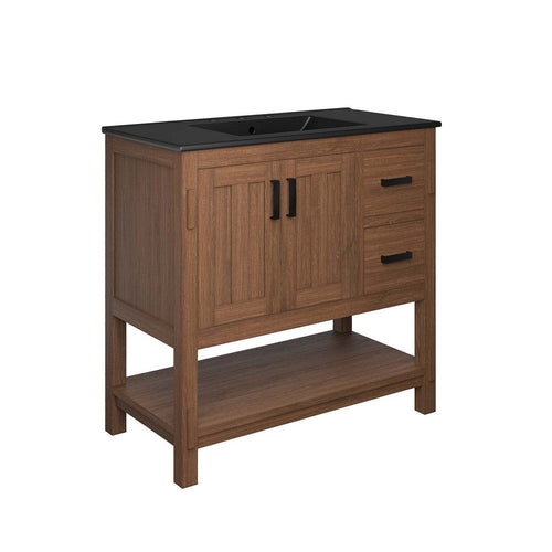 Modway EEI-6535-WAL-BLK Ashlyn 36” Wood Bathroom Vanity, Walnut Black