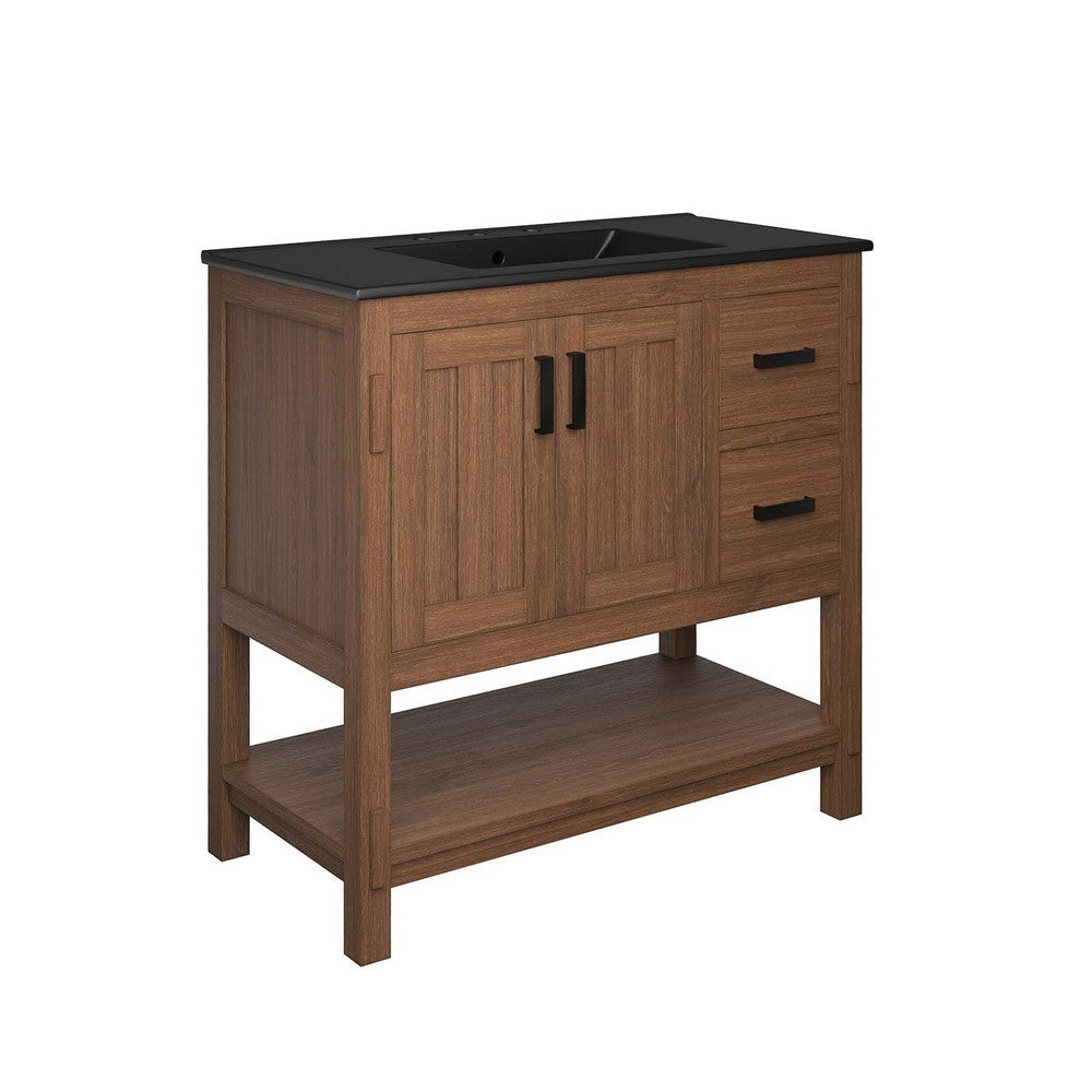 Modway EEI-6535-WAL-BLK Ashlyn 36” Wood Bathroom Vanity, Walnut Black