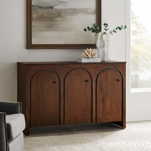 Modway Appia 3-Door Arched Door Sideboard Storage Cabinet Oak