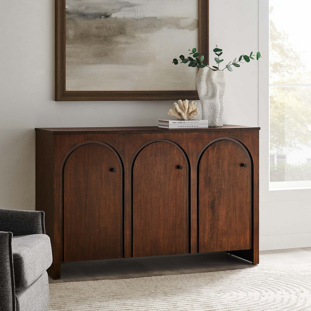 Modway Appia 3-Door Arched Door Sideboard Storage Cabinet Oak