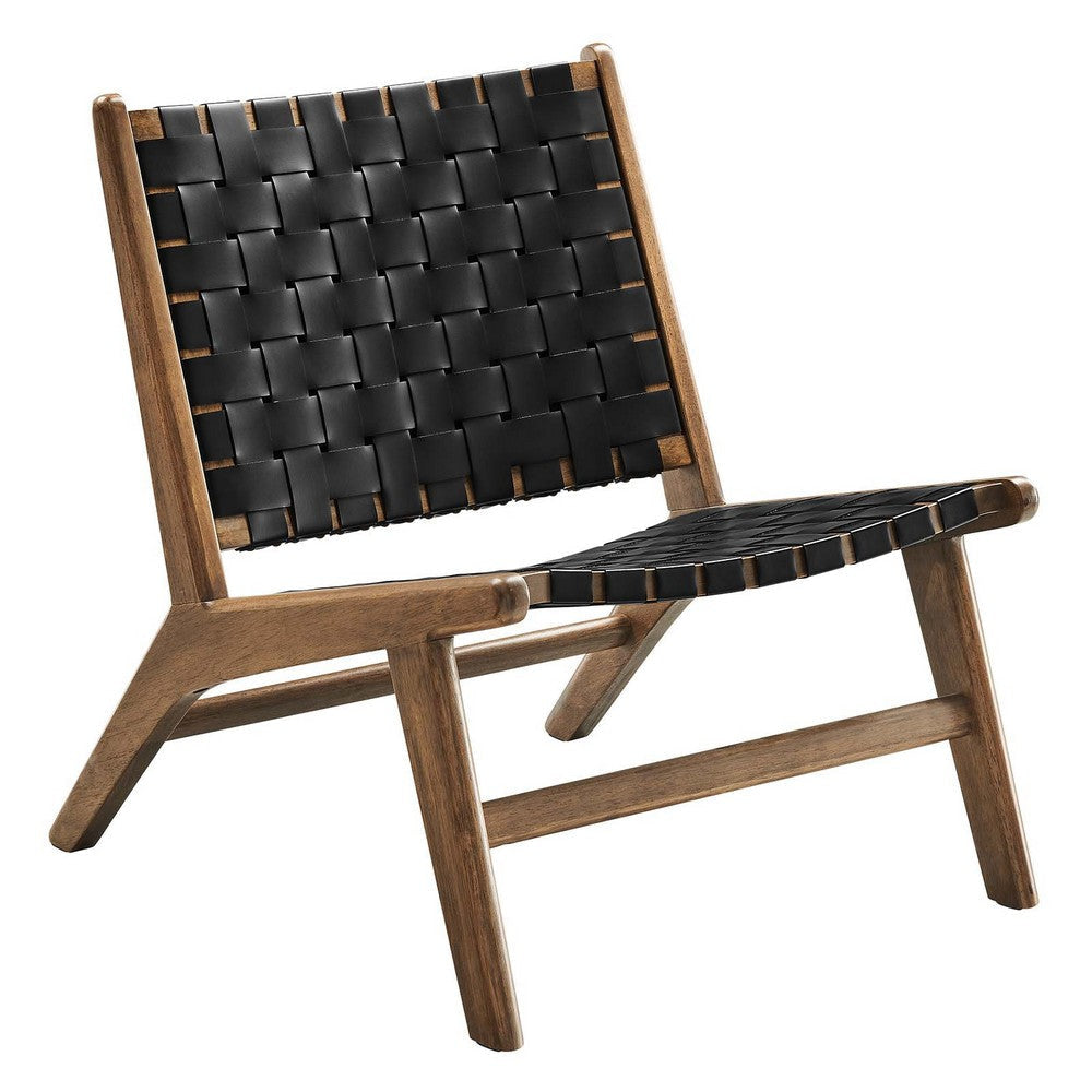 Modway Saoirse Wood Accent Lounge Chair-Woven Leather Seating in Walnut Black