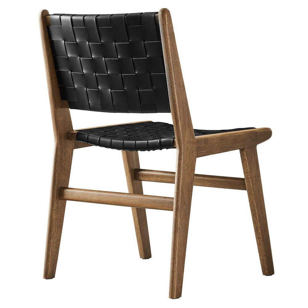 Modway Saoirse Wood Dining Side Chair-Set of 2-Woven Leather Seating in Walnut Black MDY-EEI-6544-WAL-BLK