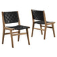 Modway Saoirse Wood Dining Side Chair-Set of 2-Woven Leather Seating in Walnut Black