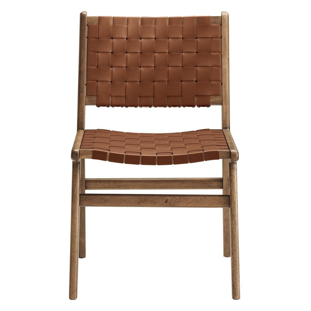 Modway Saoirse Wood Dining Side Chair-Set of 2-Woven Leather Seating in Walnut Brown MDY-EEI-6544-WAL-BRN