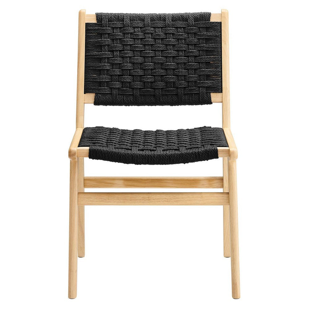 Modway Saoirse Wood Dining Side Chair-Set of 2-Woven Rope Seating in Natural Black MDY-EEI-6545-NAT-BLK