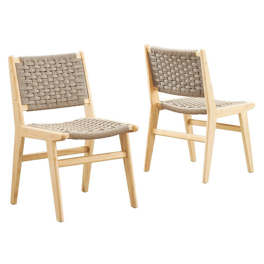 Modway Saoirse Wood Dining Side Chair-Set of 2-Woven Rope Seating Natural