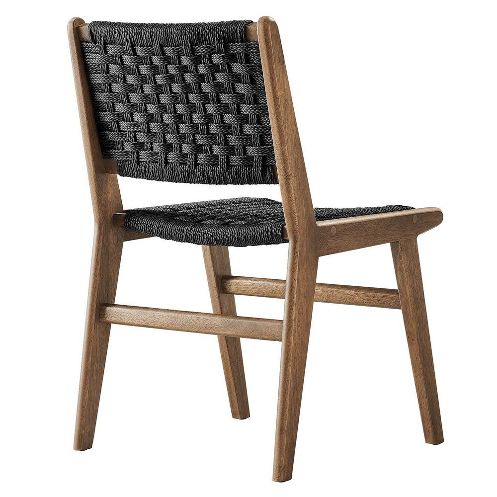 Modway Saoirse Wood Dining Side Chair-Set of 2-Woven Rope Seating in Walnutt Black MDY-EEI-6545-WAL-BLK