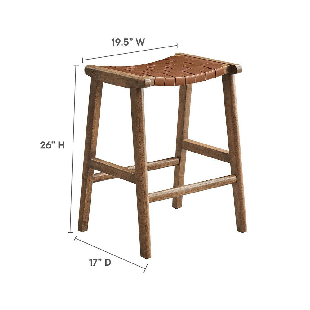 Modway Saoirse Faux Leather Wood Counter Stool - Set of 2 in Walnut Brown MDY-EEI-6547-WAL-BRN