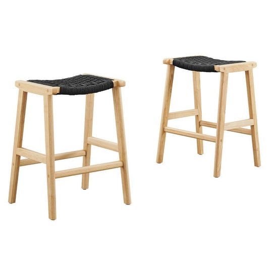 Saoirse Woven Rope Wood Counter Stool - Set of 2  - No Shipping Charges