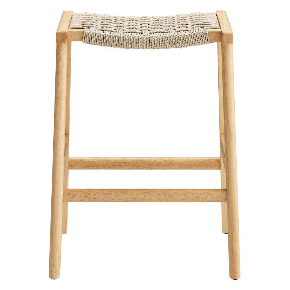 Modway Saoirse Woven Rope Wood Counter Stool - Set of 2 in Natural Natural MDY-EEI-6548-NAT-NAT