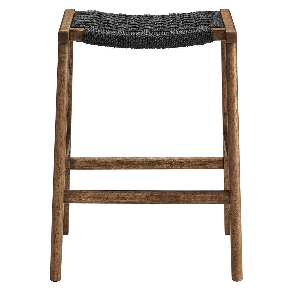 Modway Saoirse Woven Rope Wood Counter Stool - Set of 2 in Walnut Black MDY-EEI-6548-WAL-BLK