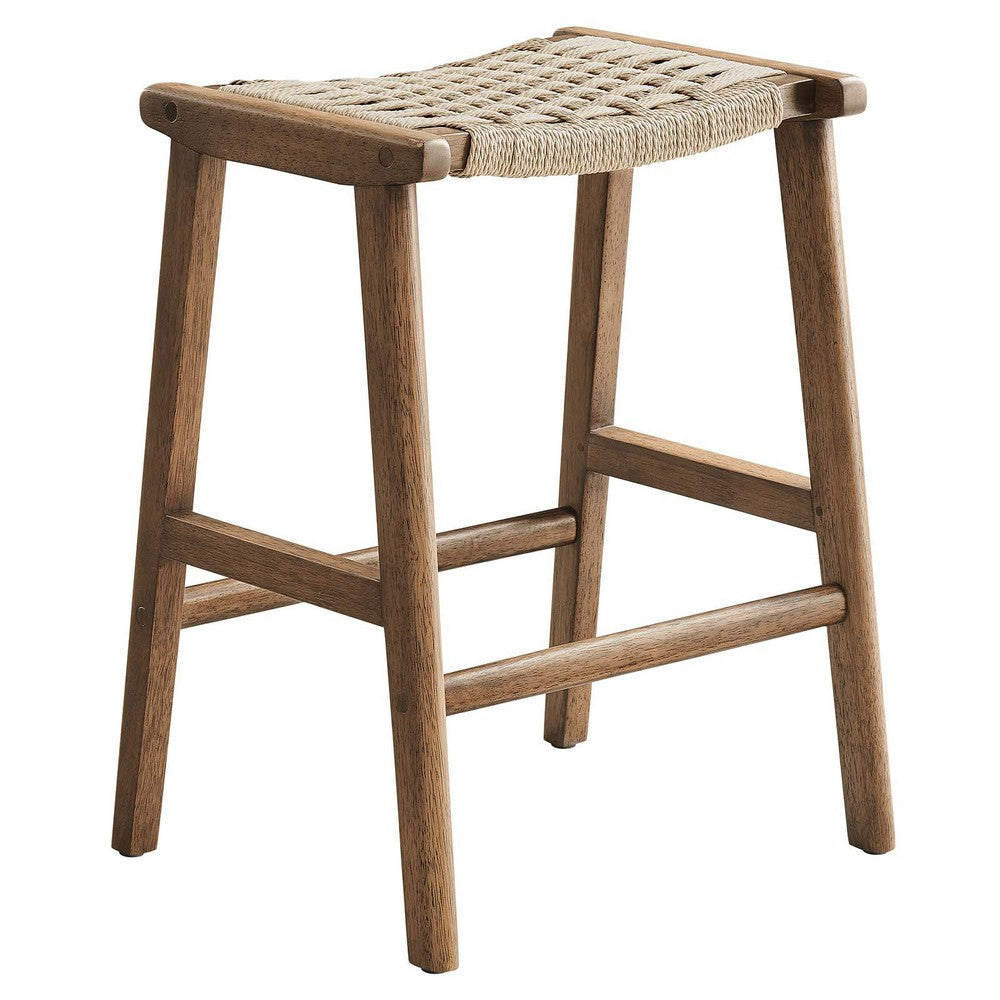 Modway Saoirse Woven Rope Wood Counter Stool - Set of 2 in Walnut Natural MDY-EEI-6548-WAL-NAT