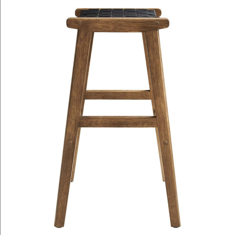 Modway Saoirse Faux Leather Wood Bar Stool - Set of 2 in Walnut Black MDY-EEI-6549-WAL-BLK