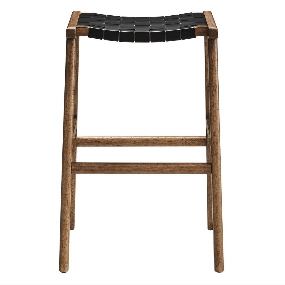 Modway Saoirse Faux Leather Wood Bar Stool - Set of 2 in Walnut Black MDY-EEI-6549-WAL-BLK